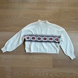 Hollister Long-Sleeve Oversized Mock-Neck Fair Isle Crop Sweater Small